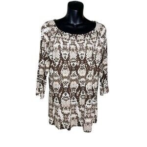 Chico’s Sz 1 Snake Skin Print Top Brown Lightweight